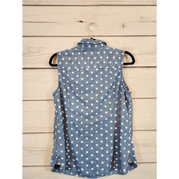 Tommy Hilfiger Womens Blue White Polka Dot Sleeveless Button Front Blouse Medium - Picture 2 of 6